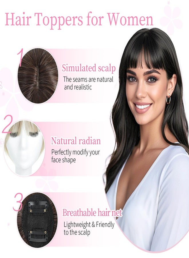 Cesomeey Hair Topper Clip in Bangs, 360° 3D Cover Hair Toppers for Women with Thinning Hairs, Upgrade Topper with Bang Clip, 10 Inch Straight Hairs Pieces for Women (Ombre Light Brown to Blonde) - Image 4